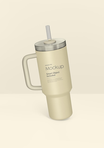 tumbler mockup with handle and straw