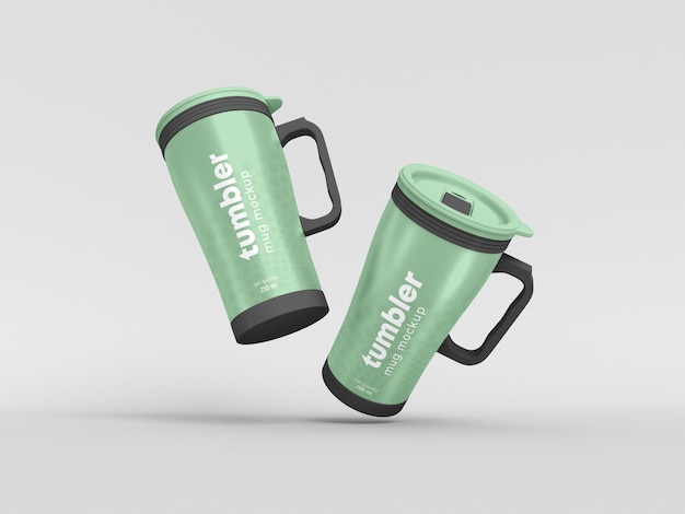 Tumbler mug with protective cover mockup