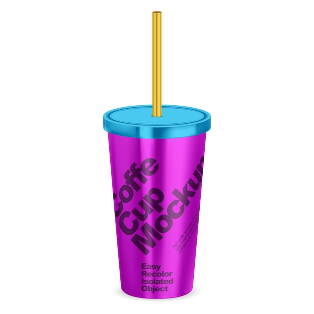 PSD tumbler psd mockup koffieglas roestvrijstalen thermobeker met deksel en buis