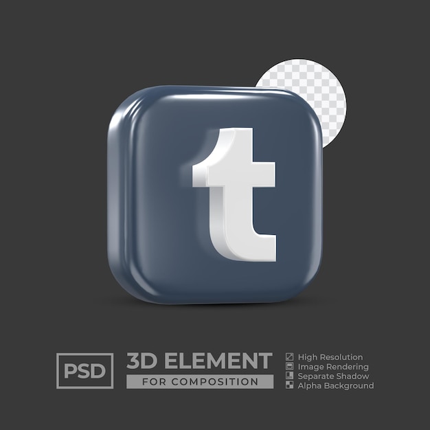 Elemento di rendering 3d dell'icona di tumblr per psd premium di composizione