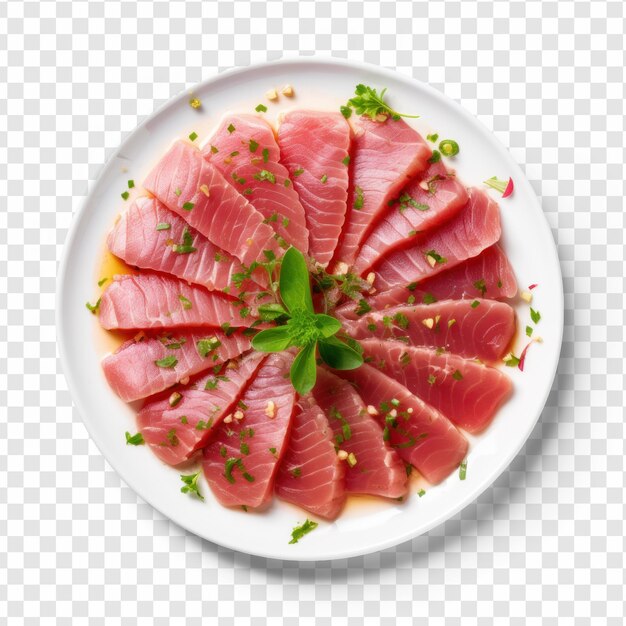 PSD tuna carpaccio op bord top view transparantie achtergrond psd