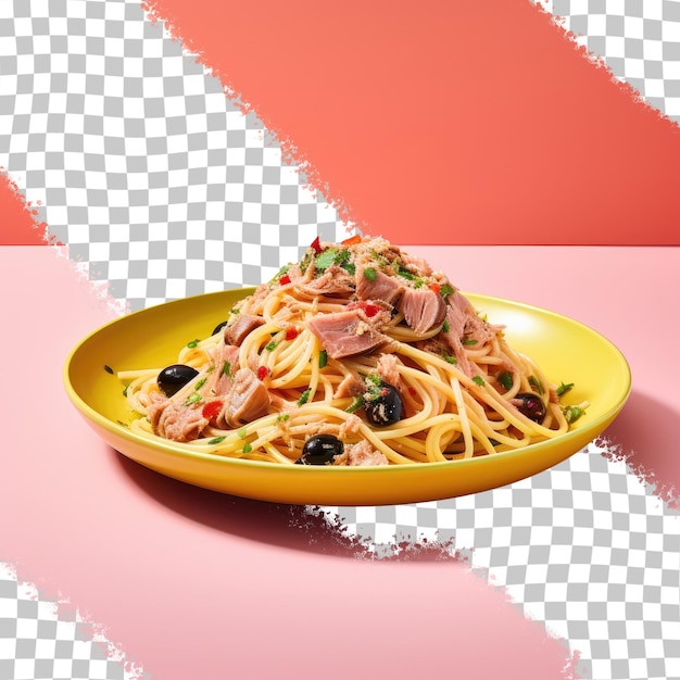 PSD tuna pasta on dark plate