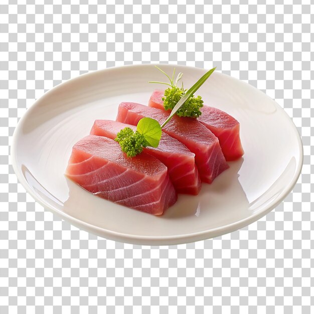 PSD tuna slices on plate on transparent background