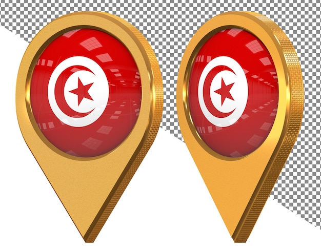 Bandiera dell'icona della posizione della tunisia isolata con rendering 3d con angolazioni diverse