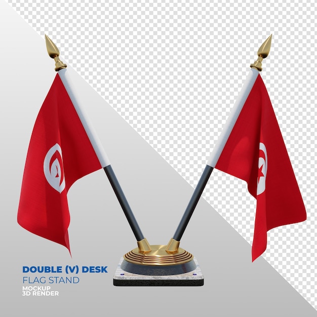 PSD tunisia realistic 3d textured double desk flag stand for composition