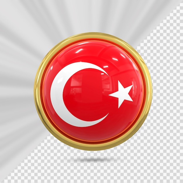 PSD turkey flag icon with gold 3d render