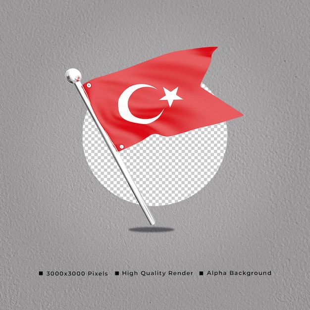 PSD turkey flag with high quality rendering and transparent background