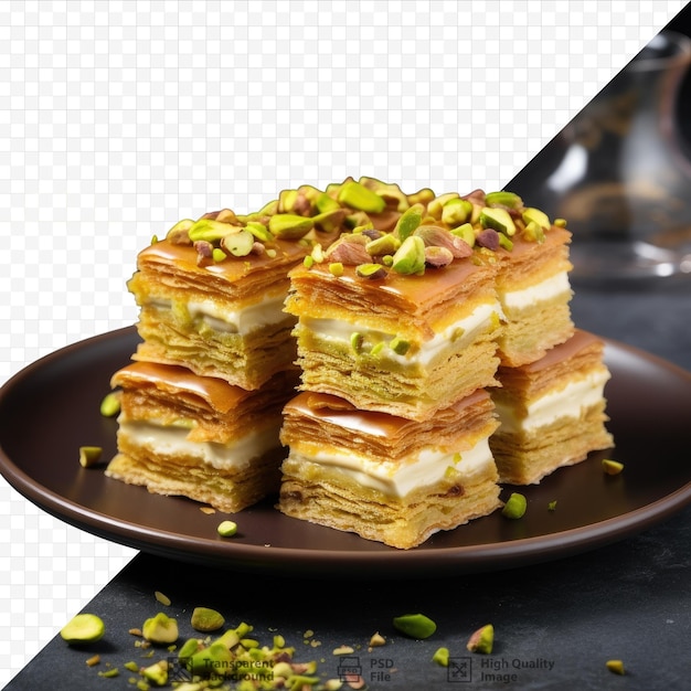 PSD turkish baklava with pistachios on transparent background