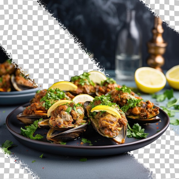 PSD turkish mussels stuffed with lemon for street food transparent background