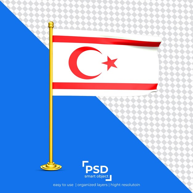 Bandiera sventolante della repubblica turca di cipro del nord isolata su sfondo trasparente