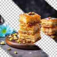 PSD turkish sweet made with phyllo pastry and nuts transparent background