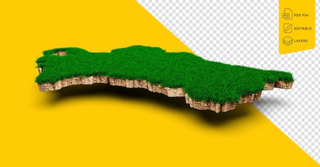 PSD turkmenistan kaart bodem land geologie dwarsdoorsnede groen gras en rots grond textuur 3d illustratie