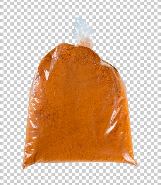 Turmeric curcumin powder in a plastic bag isolated on transparent background png