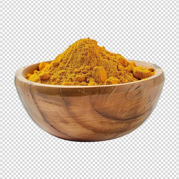 Turmeric powder in white bowl isolated on transparent background