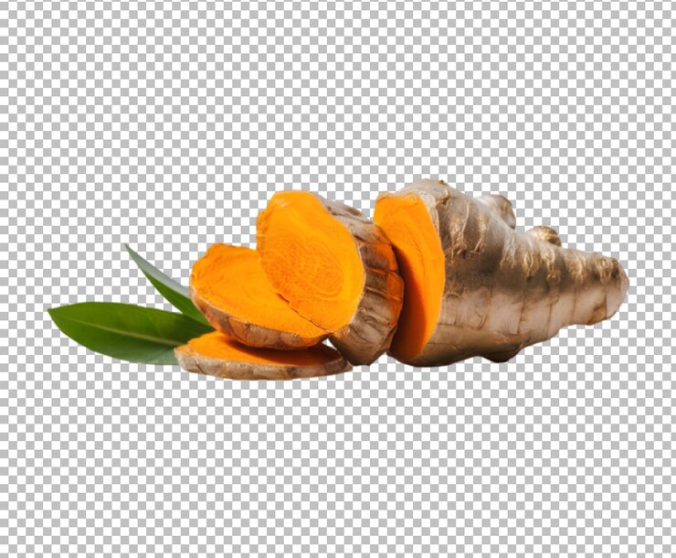 ターメリックの根と粉を透明な背景に分離したプレミアム psd Ai ゲネレーティブ