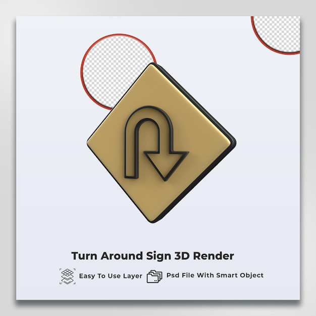 PSD turn around sign 3d png