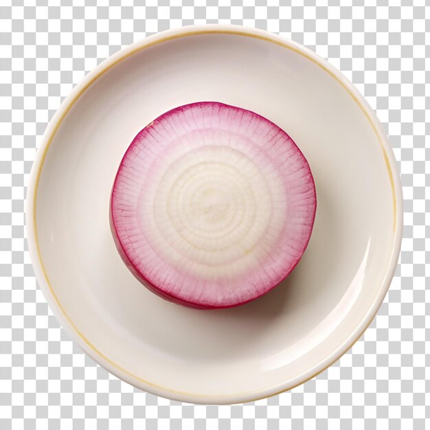 Turnip round slice in white plate on transparent background