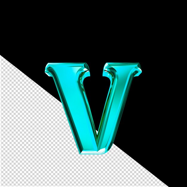 PSD turquoise 3d symbol with bevel letter v