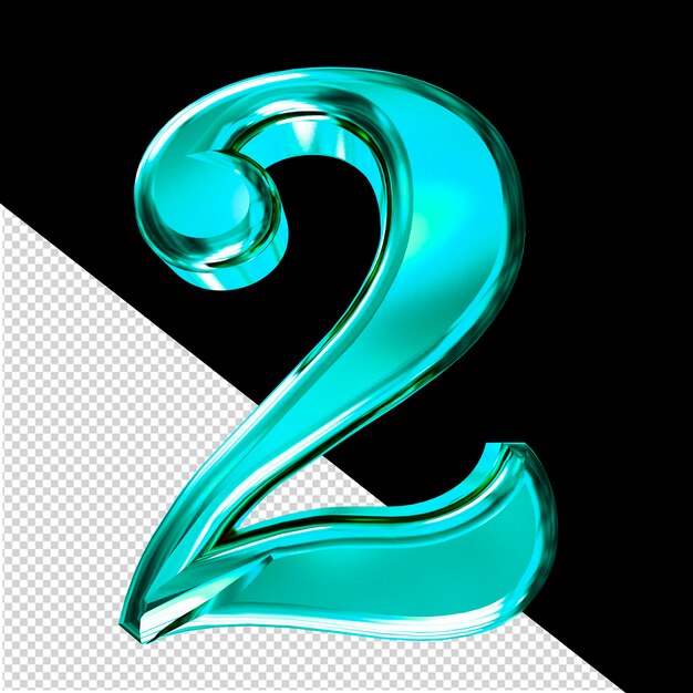 PSD turquoise 3d symbol with bevel number 2