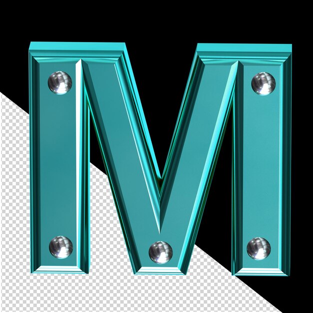 Turquoise 3d symbol with metal rivets letter m