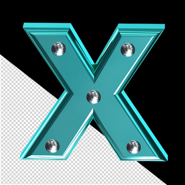 Turquoise 3d symbol with metal rivets letter x