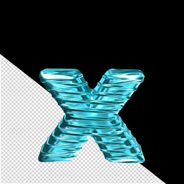 PSD turquoise 3d symbol with ribbed horizontal letter x