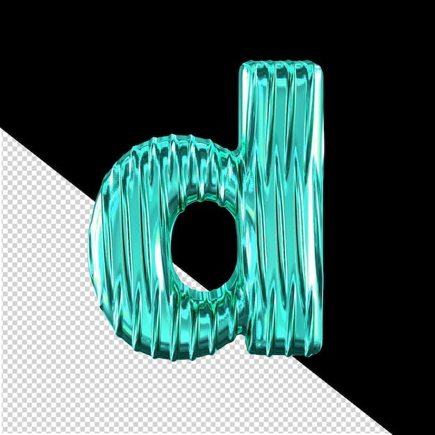 PSD turquoise 3d symbol with vertical ribs letter d