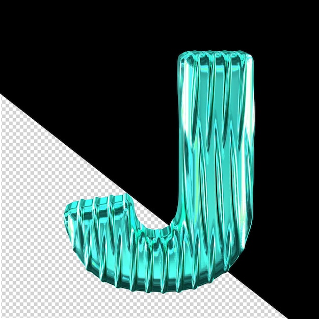 PSD turquoise 3d-symbool met verticale ribben letter j