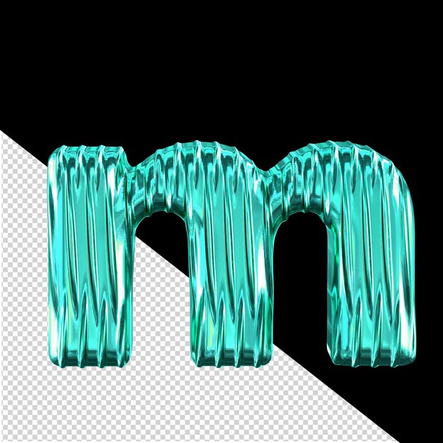 Turquoise 3d-symbool met verticale ribben letter m