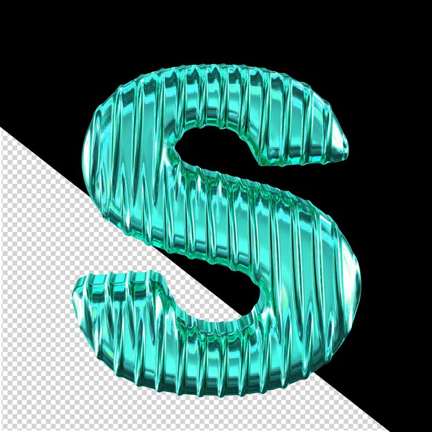 PSD turquoise 3d-symbool met verticale ribben letter s