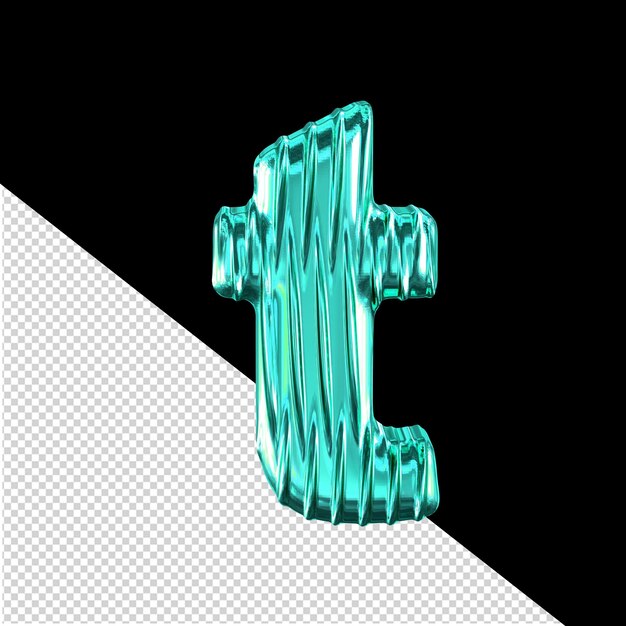 Turquoise 3d-symbool met verticale ribben letter t