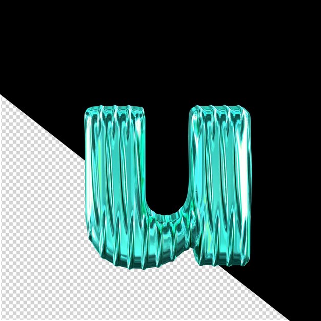 Turquoise 3d-symbool met verticale ribben letter u