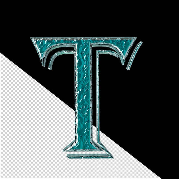 turquoise symbol in a silver frame letter t