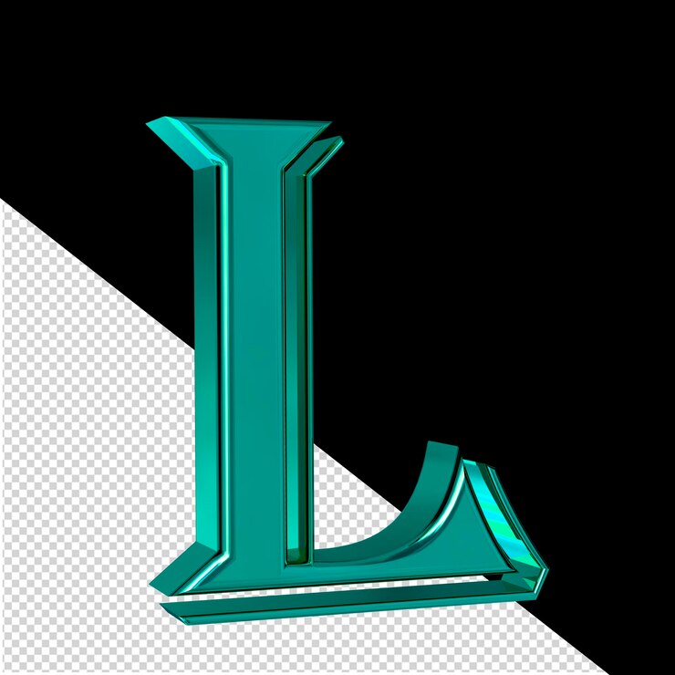 PSD turquoise symbol view from left 3d letter l