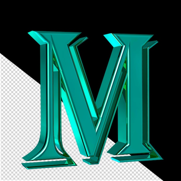 PSD turquoise symbol view from left 3d letter m