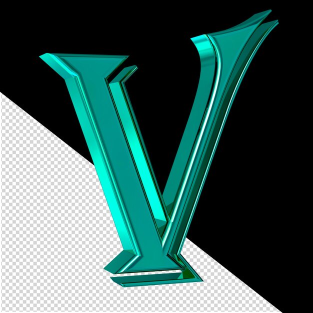 PSD turquoise symbol view from left 3d letter v