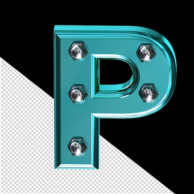 PSD turquoise symbool met bouten letter p