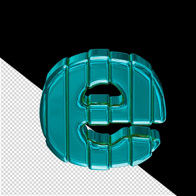 Turquoise symbool met riemen letter e