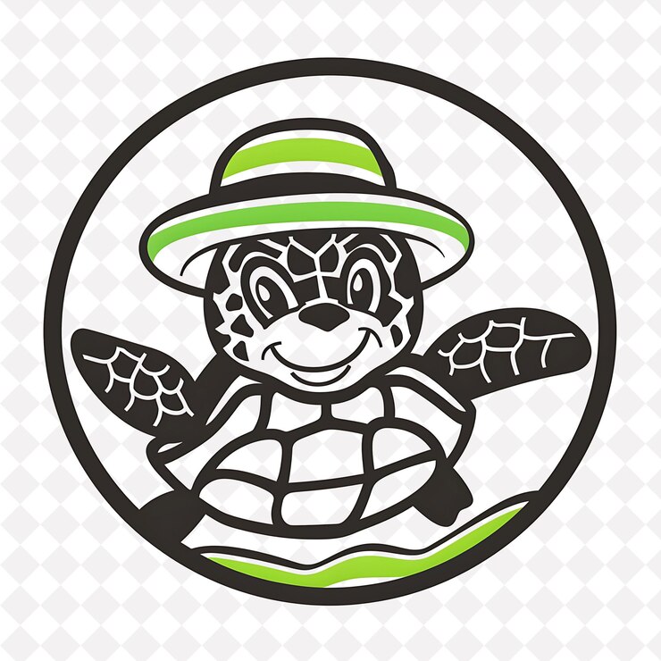 PSD turtle icon oval shaped emblem with beach border charming tu illustration animal vector art design