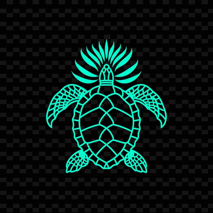 PSD turtle on a black background with a green starfish on the top