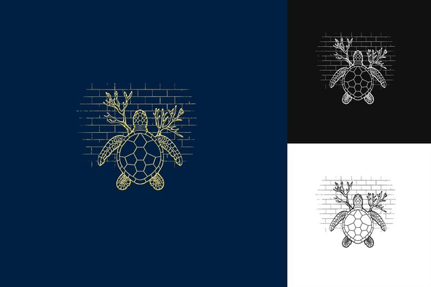 Turtle Shell With Coral Branch Outlines and Simplify Design Creative Illustration Vector Design