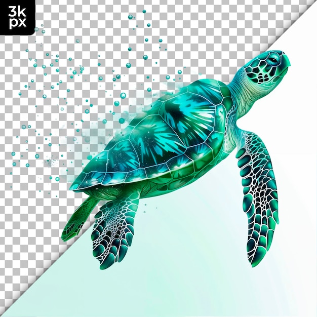 PSD turtle swimming isolated on transparent background