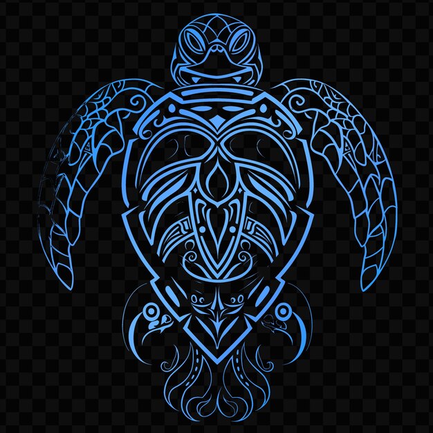 PSD turtle with a blue pattern on a black background