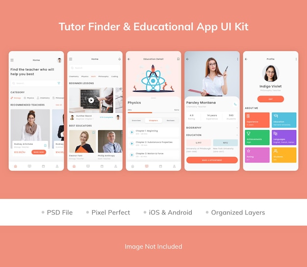 PSD tutor finder i zestaw ui aplikacji edukacyjnej