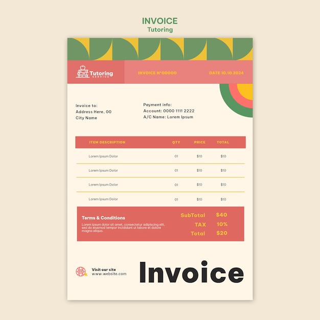 PSD tutoring service invoice template