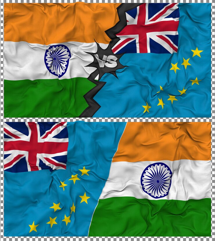 PSD tuvalu versus india half gecombineerde vlag stof bump texture 3d rendering