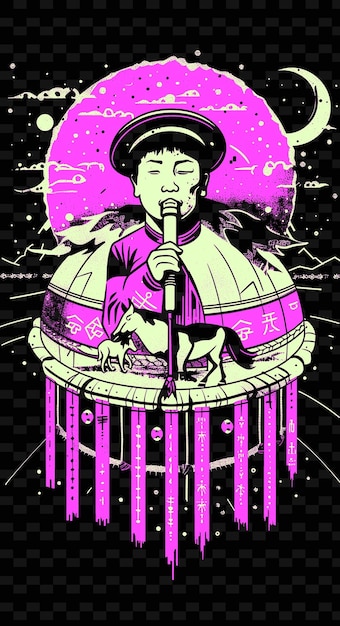 PSD tuvan throat singer w mongolskiej jurcie z filcem i końmi ilustracja projekty plakatów muzycznych