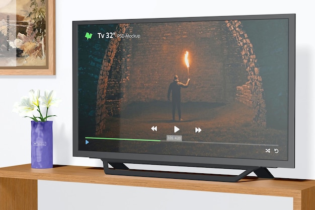 tv 32" with flower vase mockup
