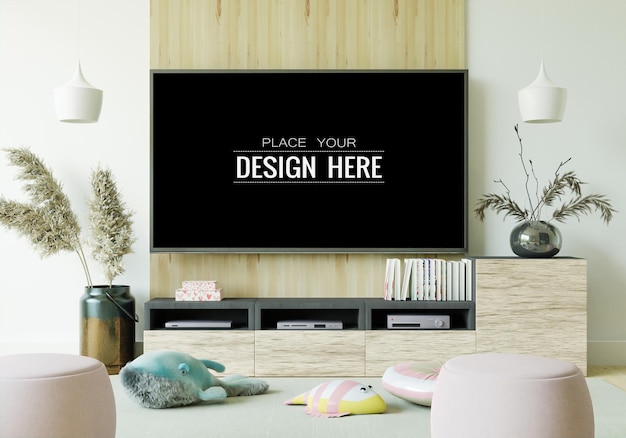 Tv nel mockup del soggiorno