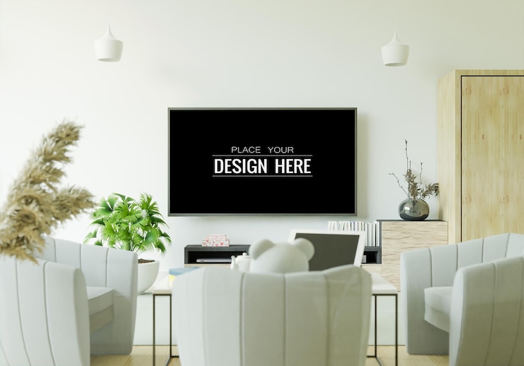 PSD tv in living room mockup